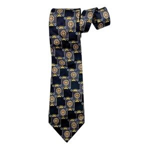Vintage Met Museum of Art Silk Medallion Scroll Necktie Black Gold Blue